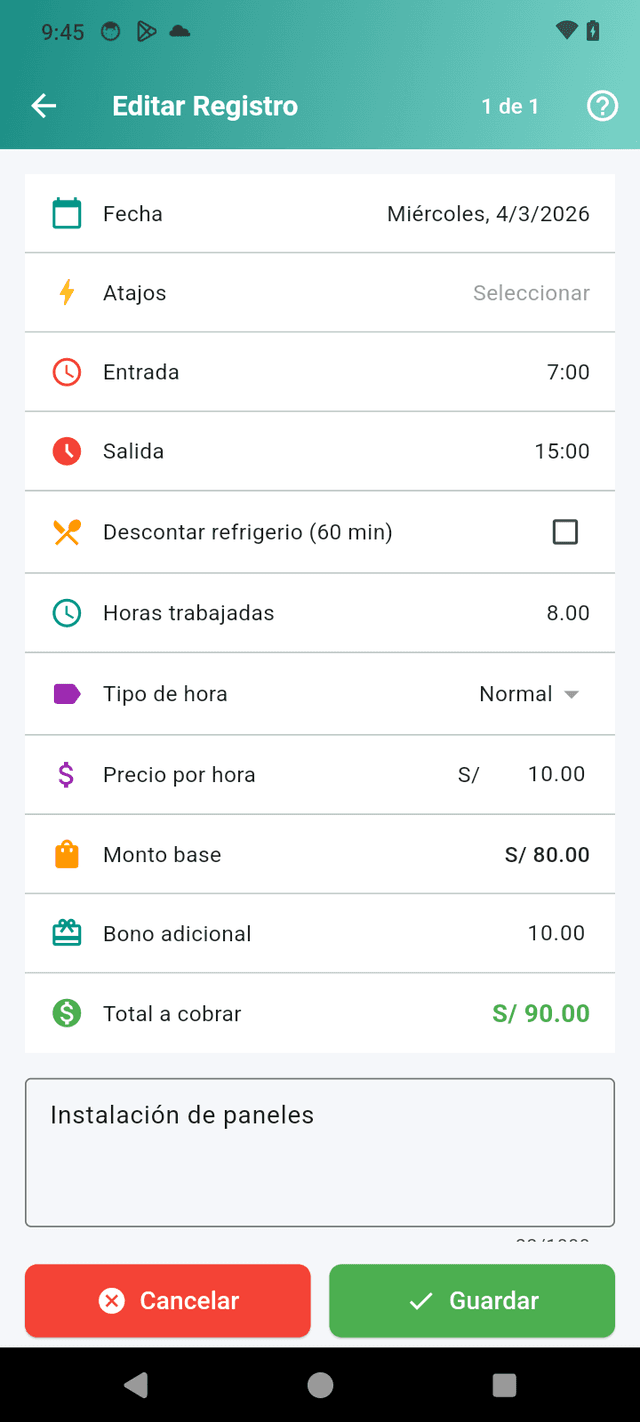 Edición de registro